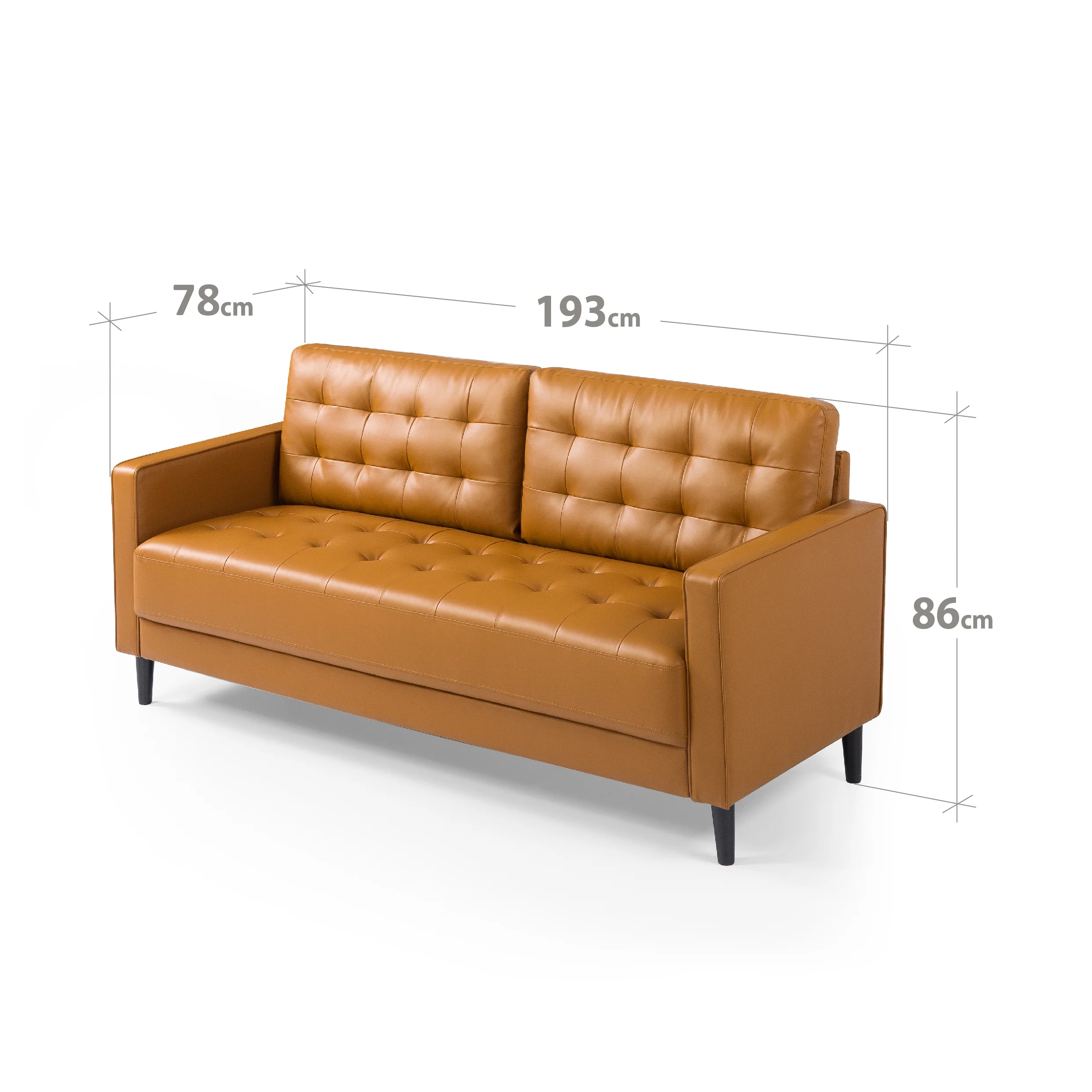 Benton Mid-Century 3 Seater Sofa - Cognac Faux Leather - Image 10