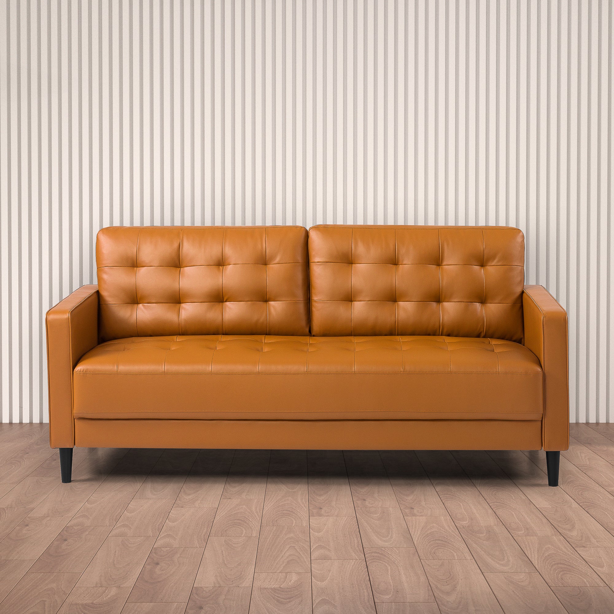 Benton Mid-Century 3 Seater Sofa - Cognac Faux Leather - Image 3