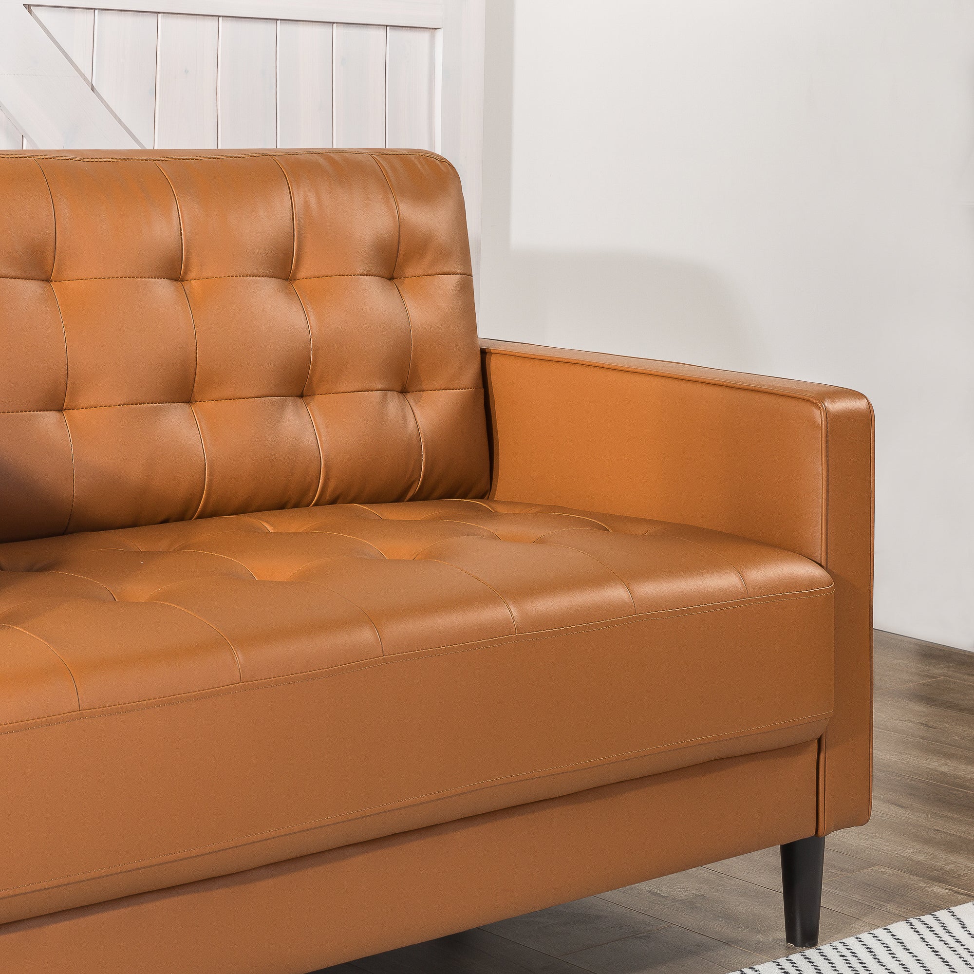 Benton Mid-Century 3 Seater Sofa - Cognac Faux Leather - Image 5