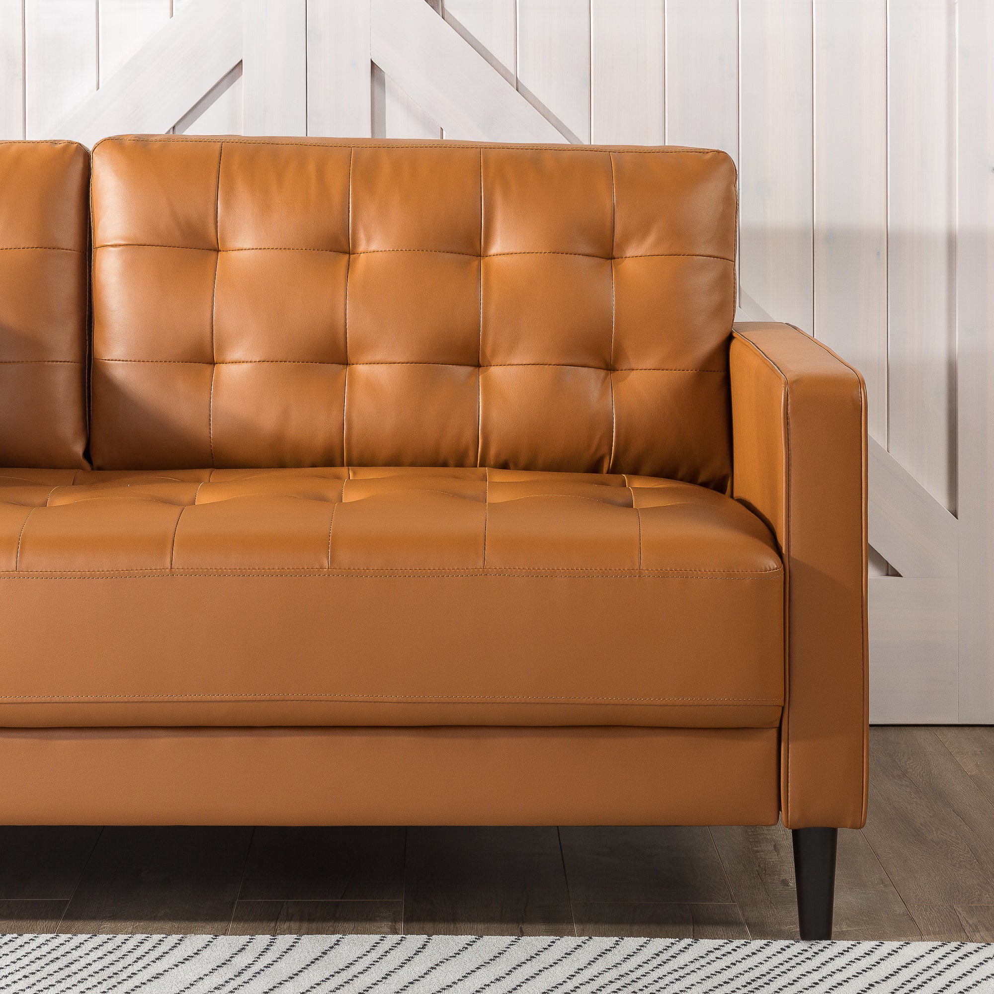 Benton Mid-Century 3 Seater Sofa - Cognac Faux Leather - Image 6