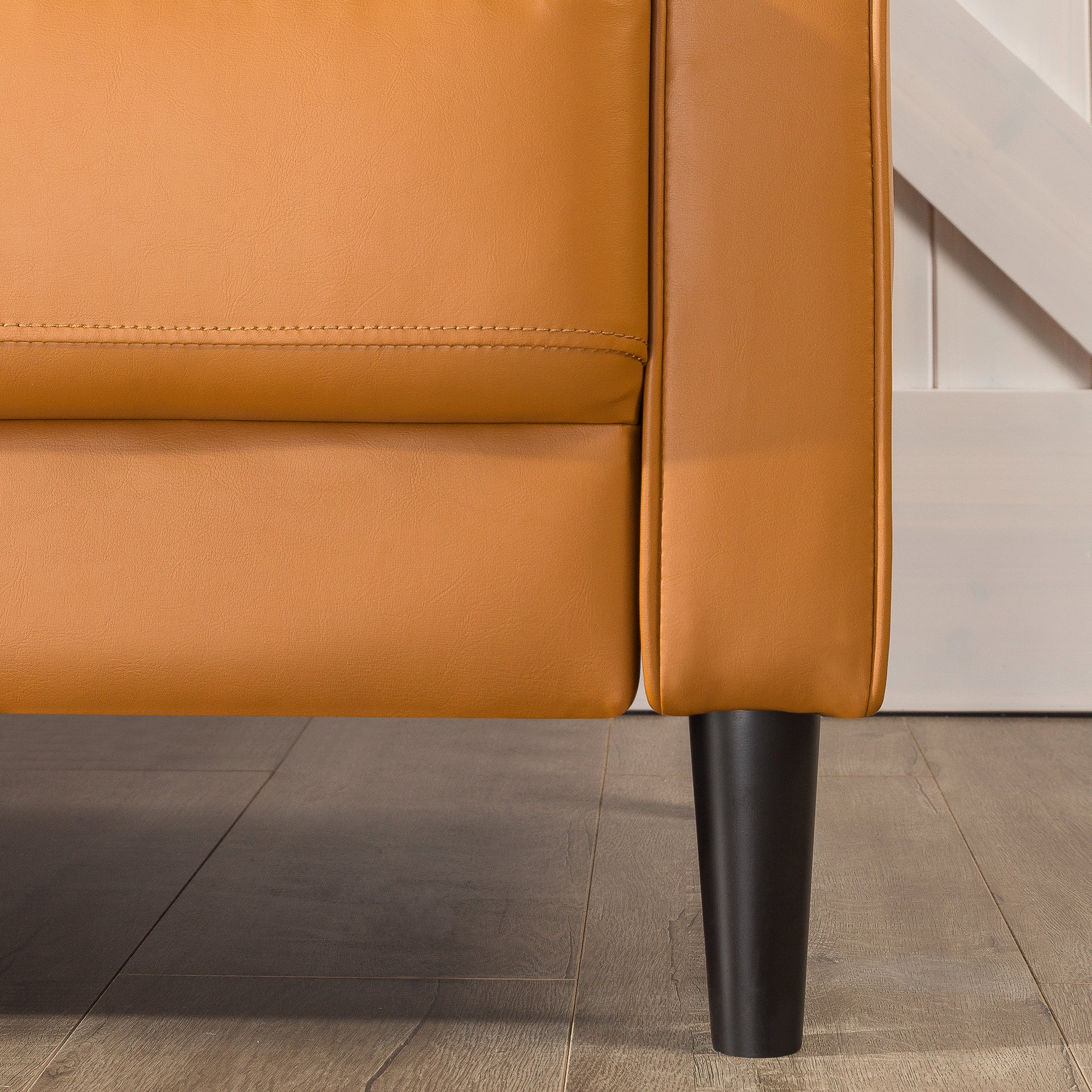 Benton Mid-Century 3 Seater Sofa - Cognac Faux Leather - Image 7