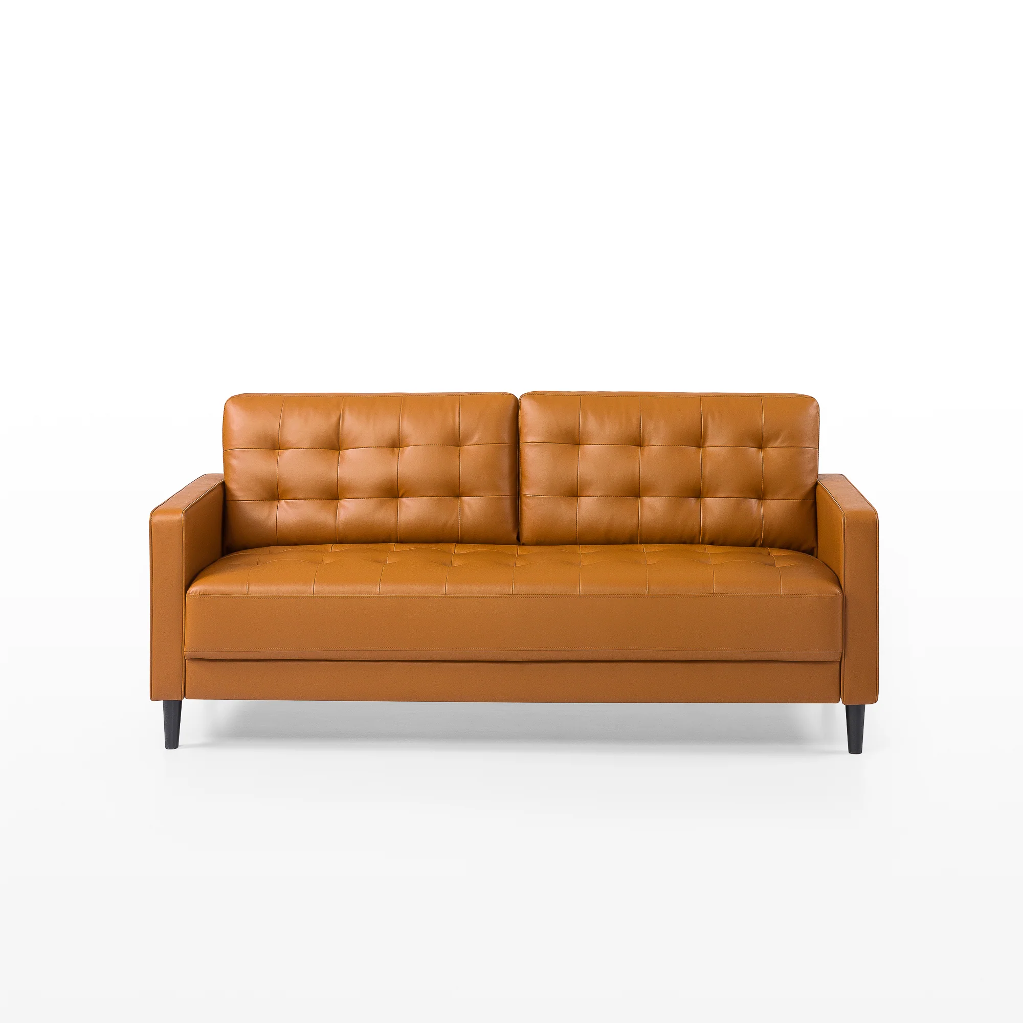 Benton Mid-Century 3 Seater Sofa - Cognac Faux Leather - Image 9