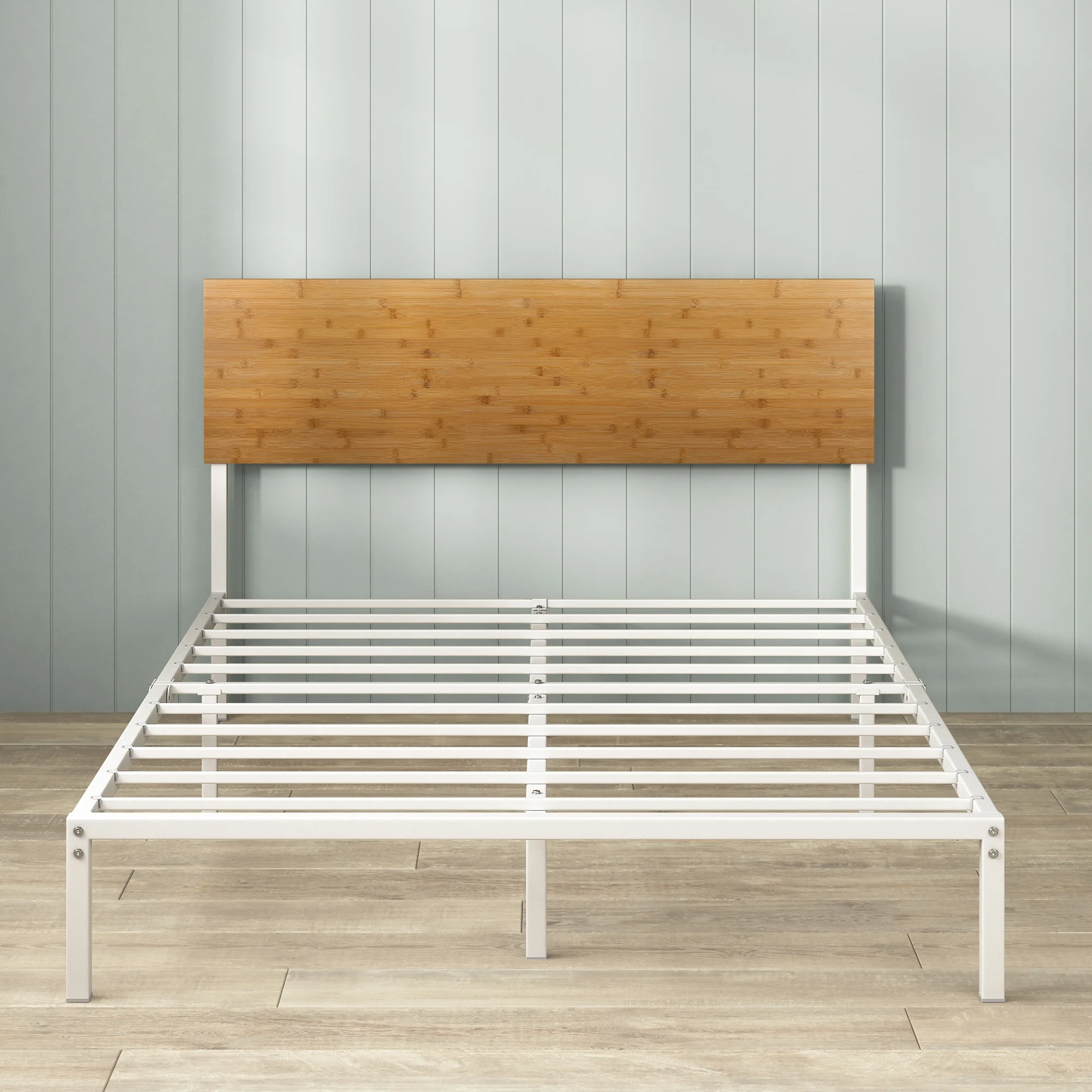 Figari Bamboo & Metal Bed Frame with Adjustable Headboard - White - Image 12