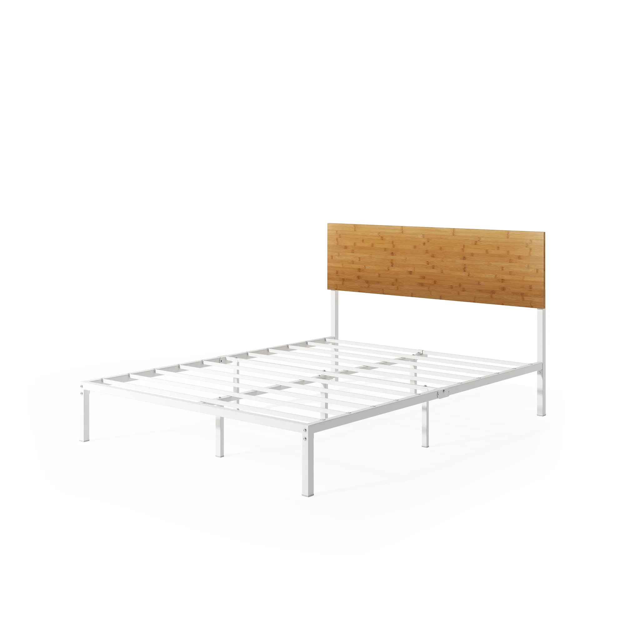 Figari Bamboo & Metal Bed Frame with Adjustable Headboard - White - Image 13