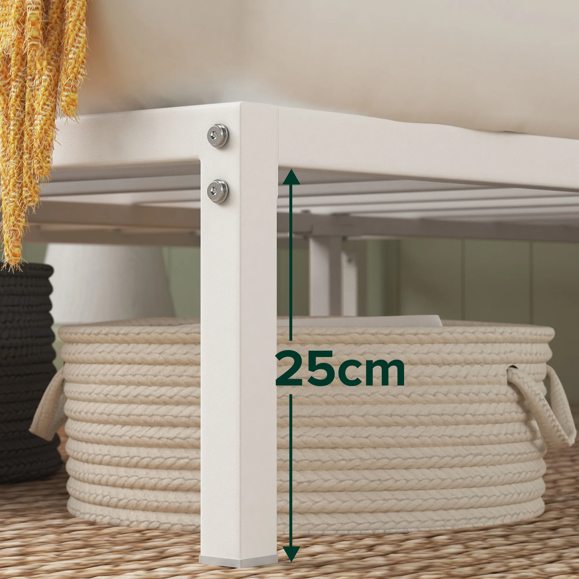 Figari Bamboo & Metal Bed Frame with Adjustable Headboard - White - Image 6