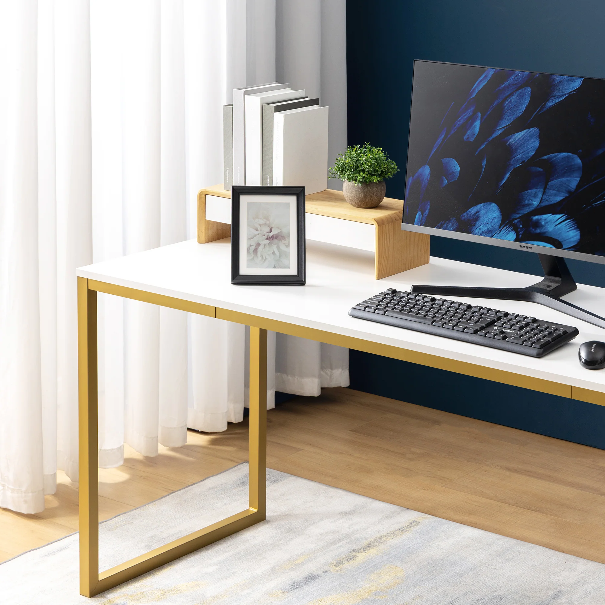 Jennifer Modern Home Office Desk - Gold 160cm - Image 4
