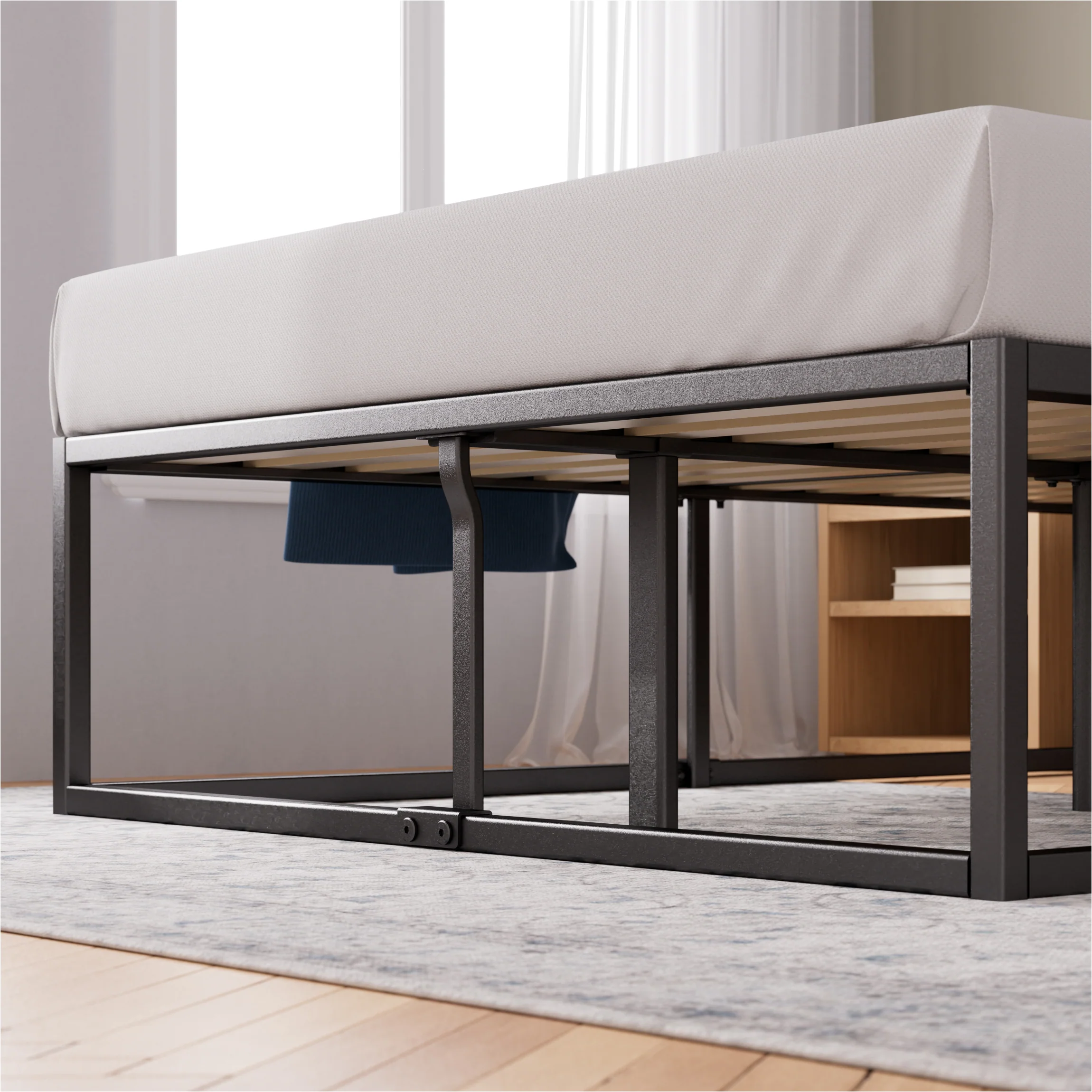 Joseph Metal High Base Bed Frame - Black - Image 4