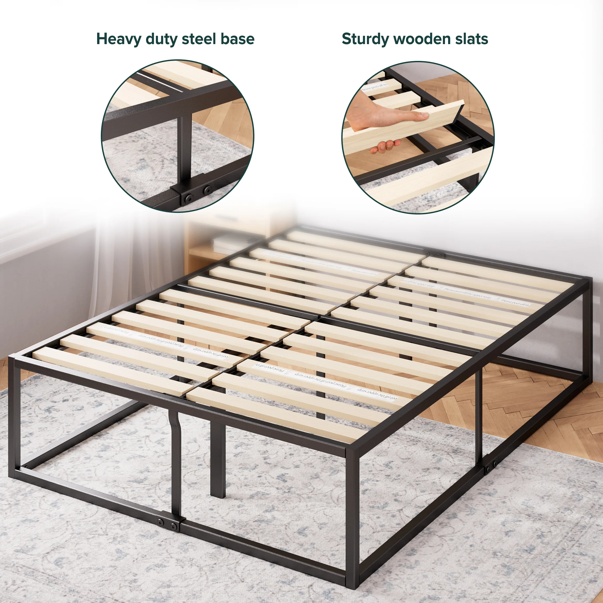 Joseph Metal High Base Bed Frame - Black - Image 6