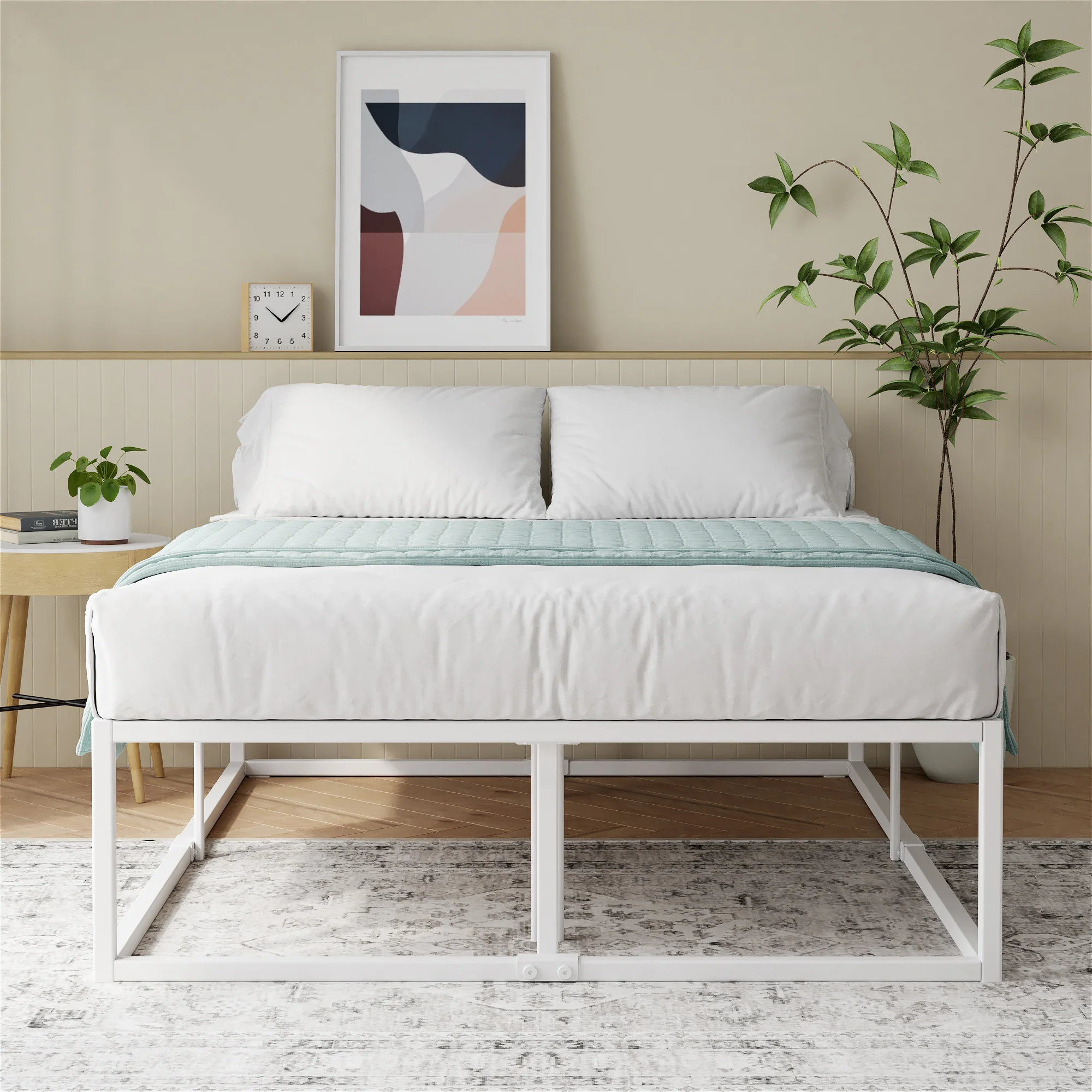 Joseph Metal High Base Bed Frame - White