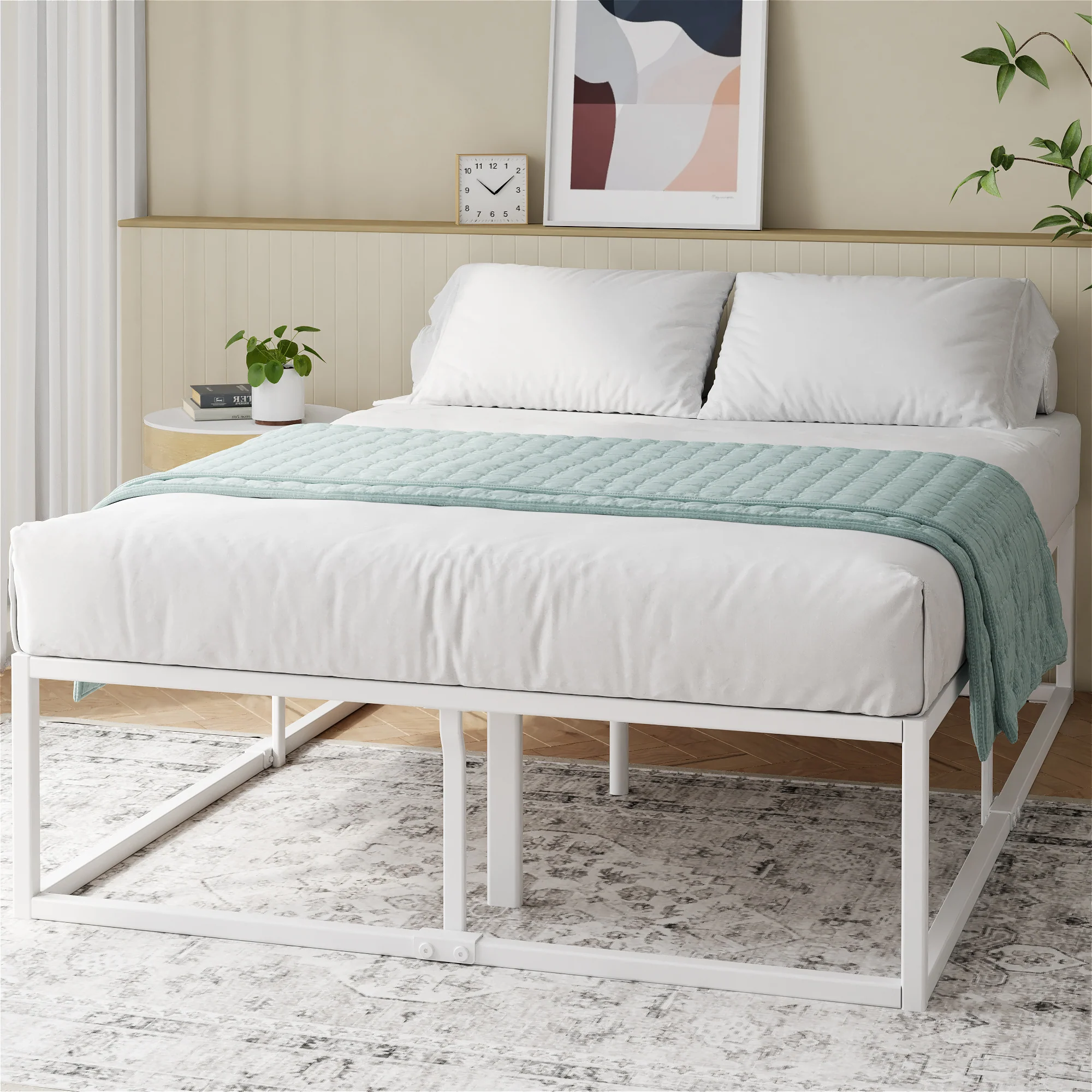 Joseph Metal High Base Bed Frame - White - Image 3