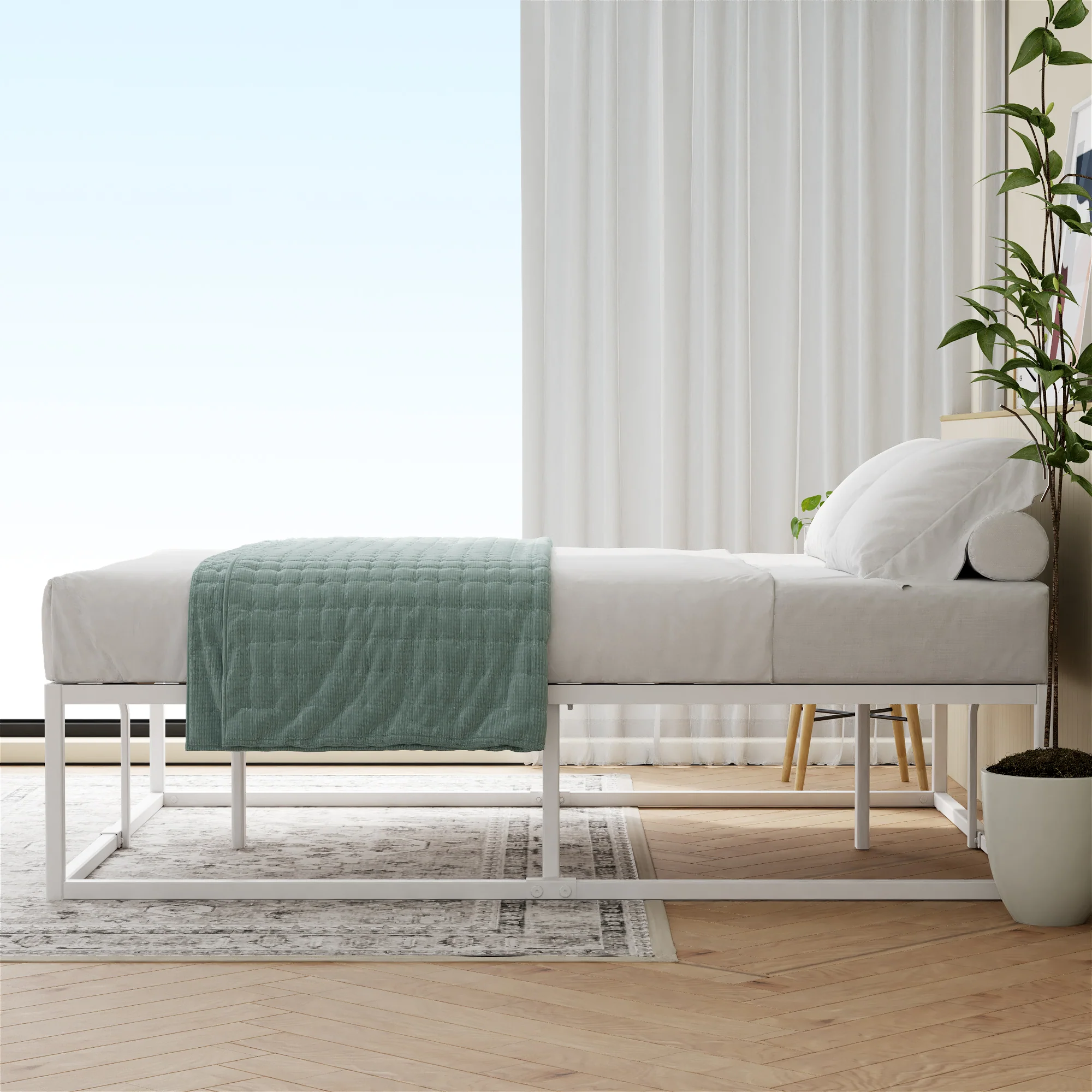 Joseph Metal High Base Bed Frame - White - Image 4