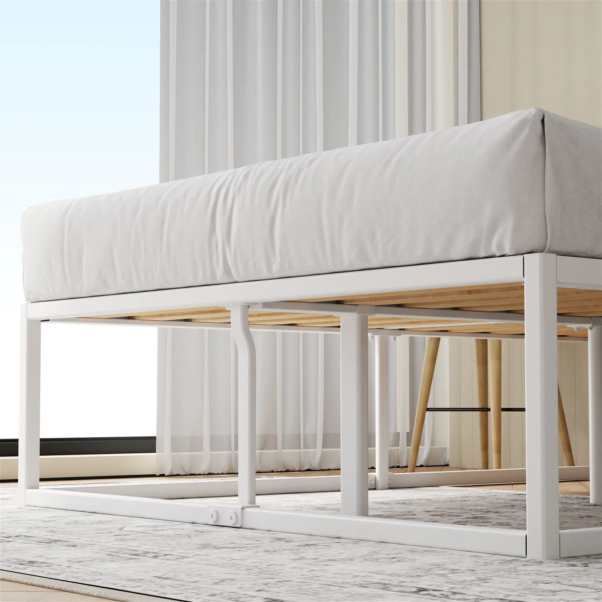 Joseph Metal High Base Bed Frame - White - Image 5