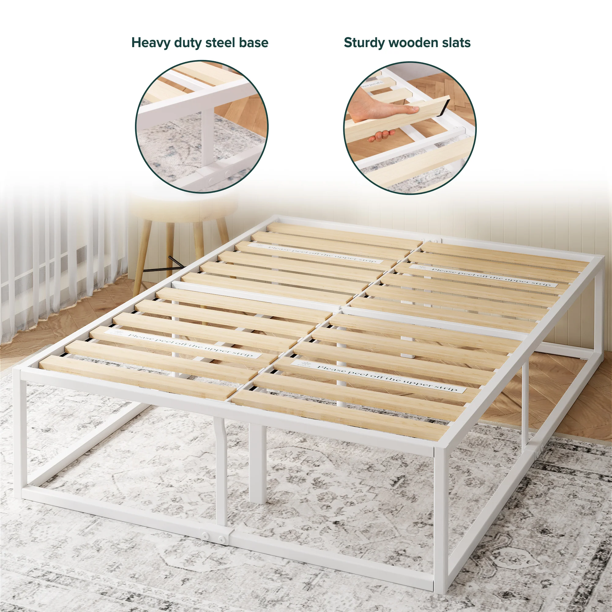 Joseph Metal High Base Bed Frame - White - Image 6
