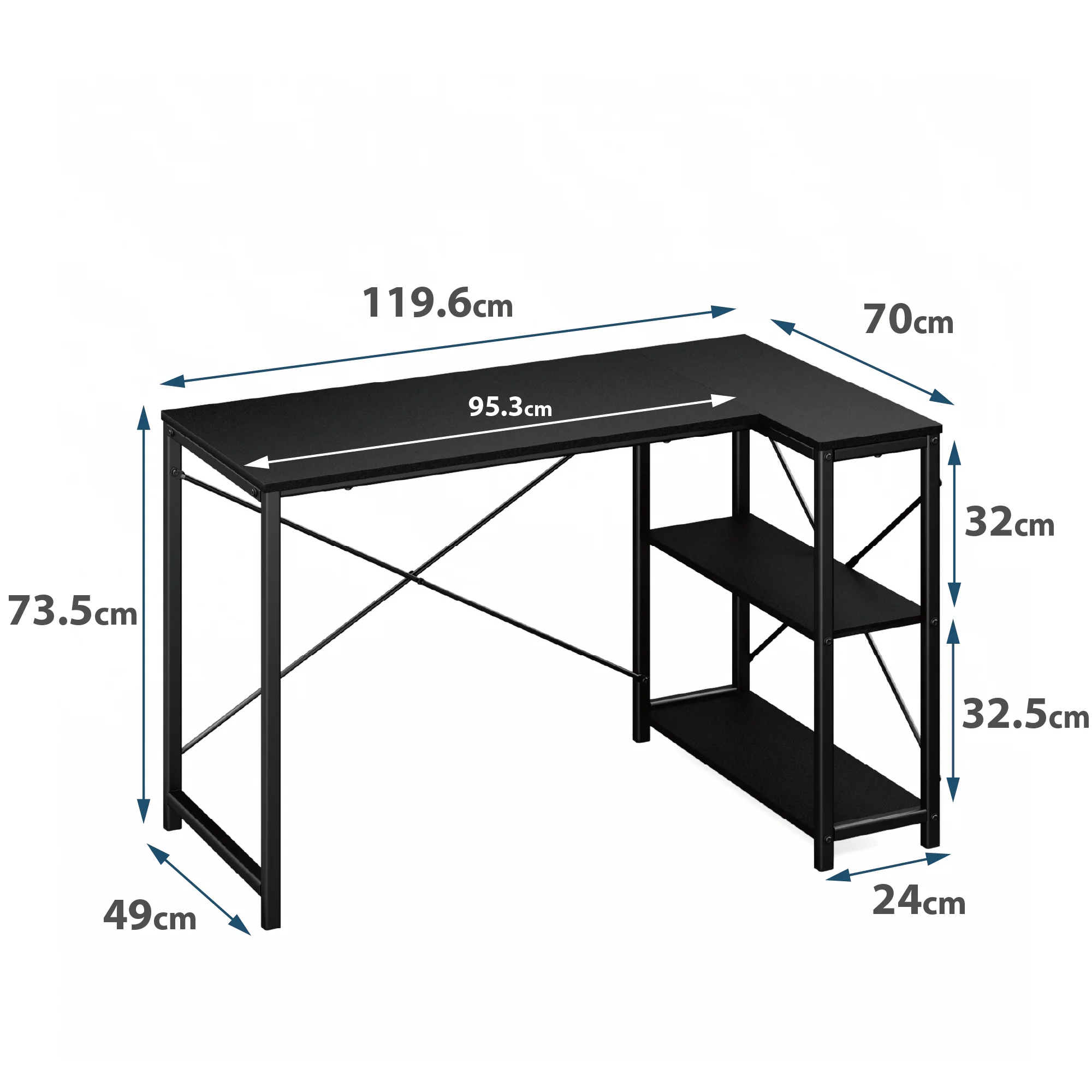 L-shape Black Office Desk - 119cm - Image 3