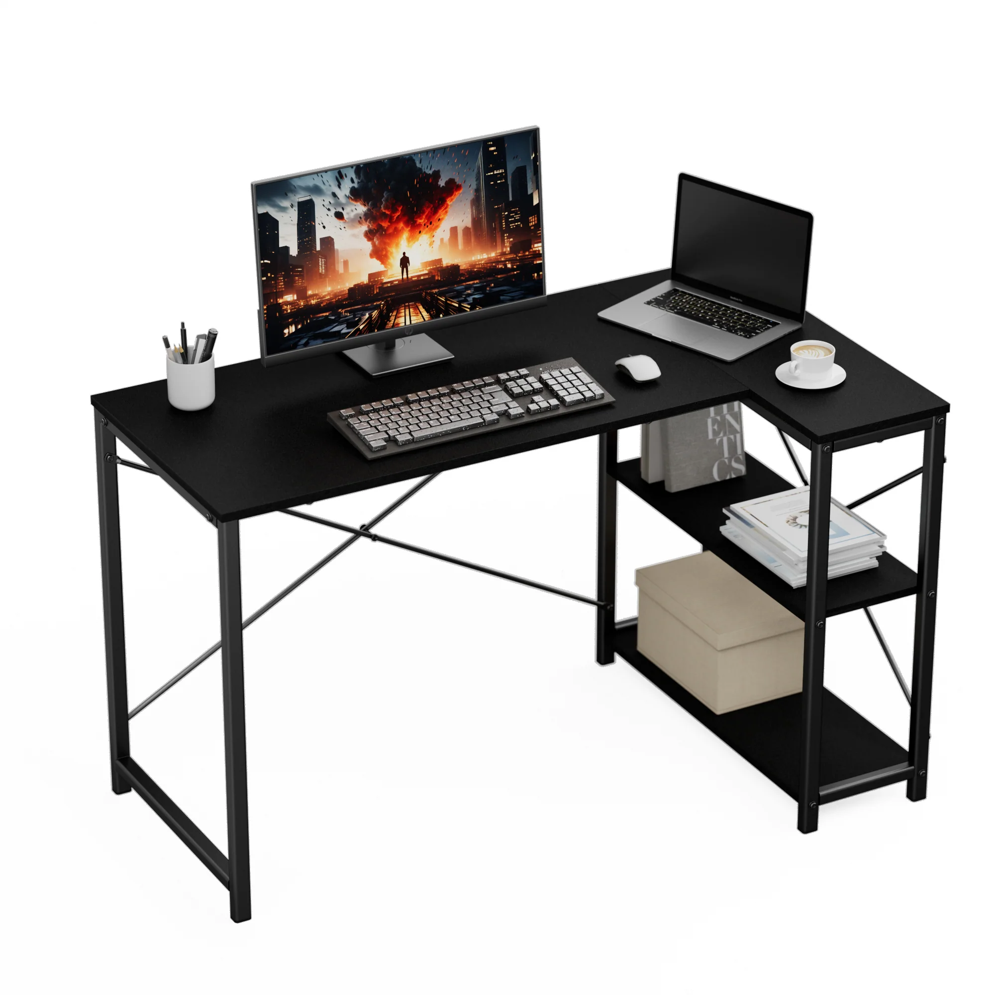 L-shape Black Office Desk - 119cm - Image 4