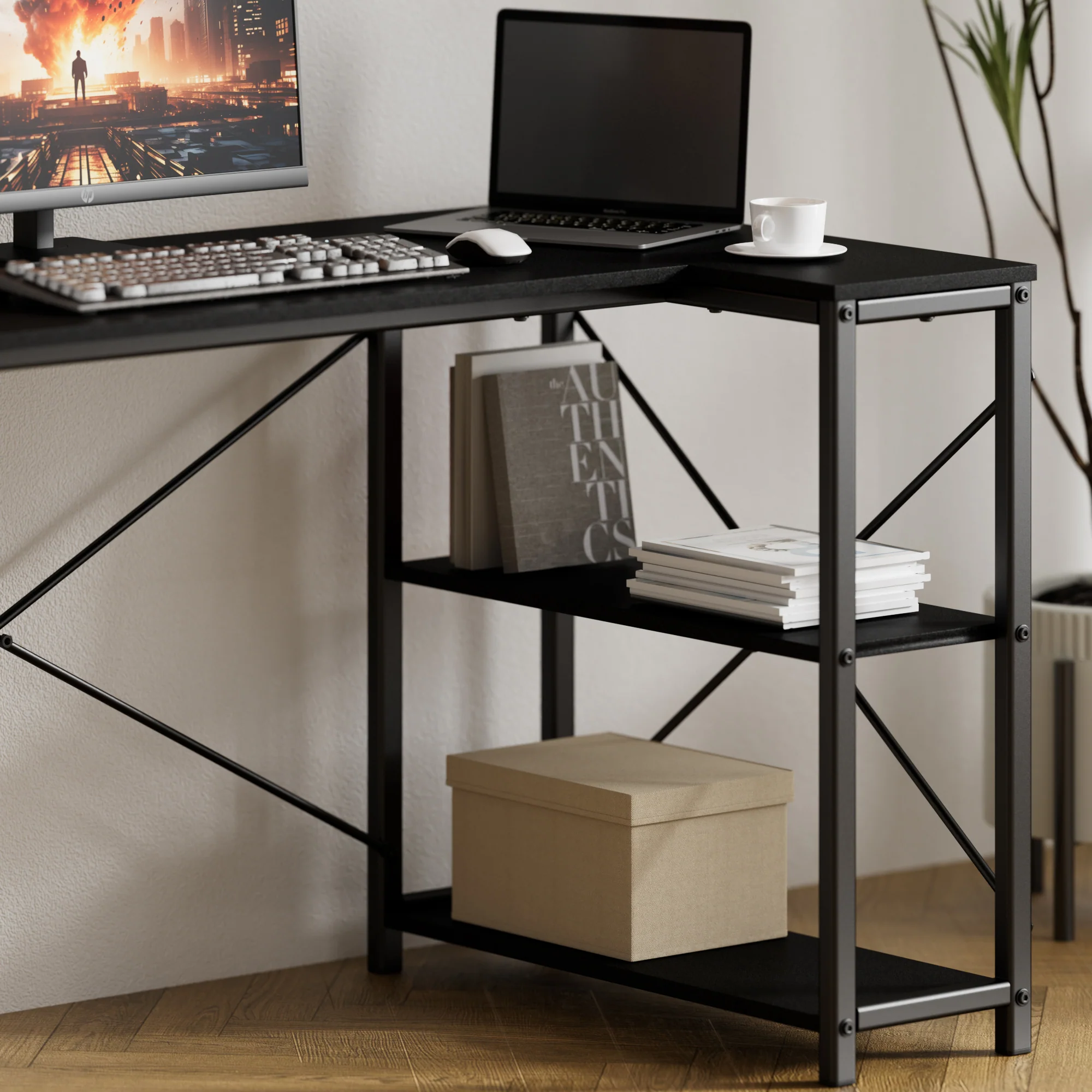 L-shape Black Office Desk - 119cm - Image 5