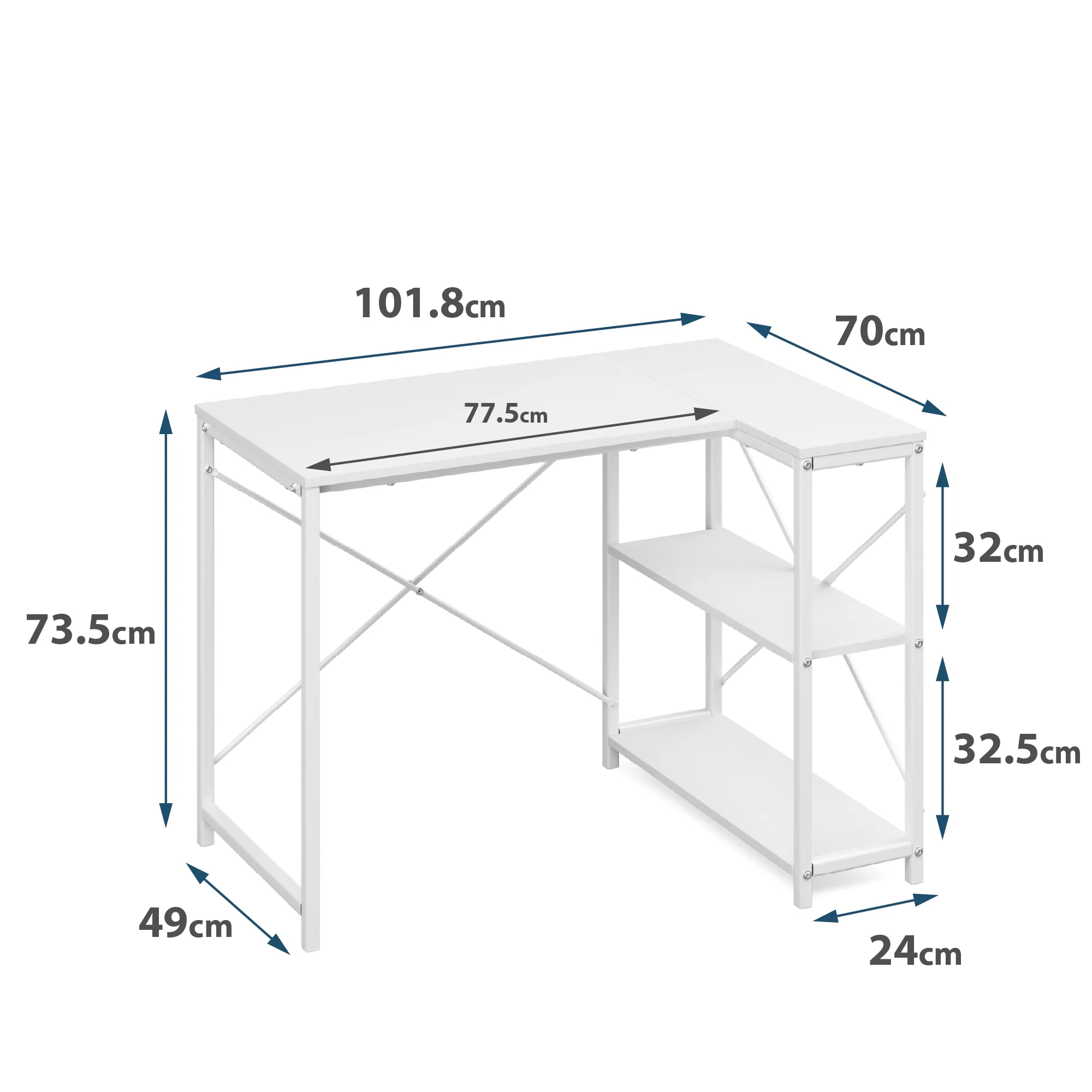 L-shape White Office Desk - 100cm - Image 3