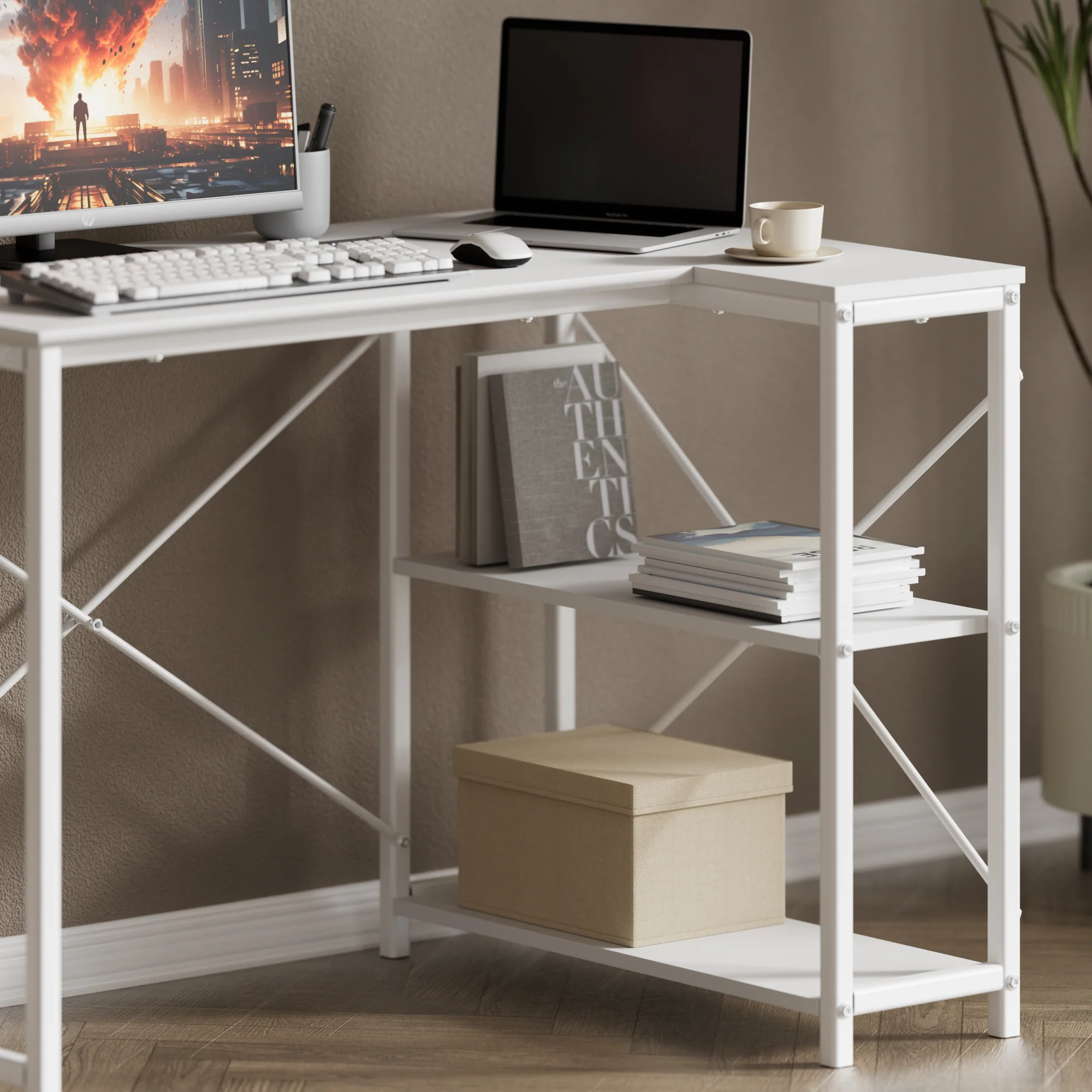 L-shape White Office Desk - 100cm - Image 4