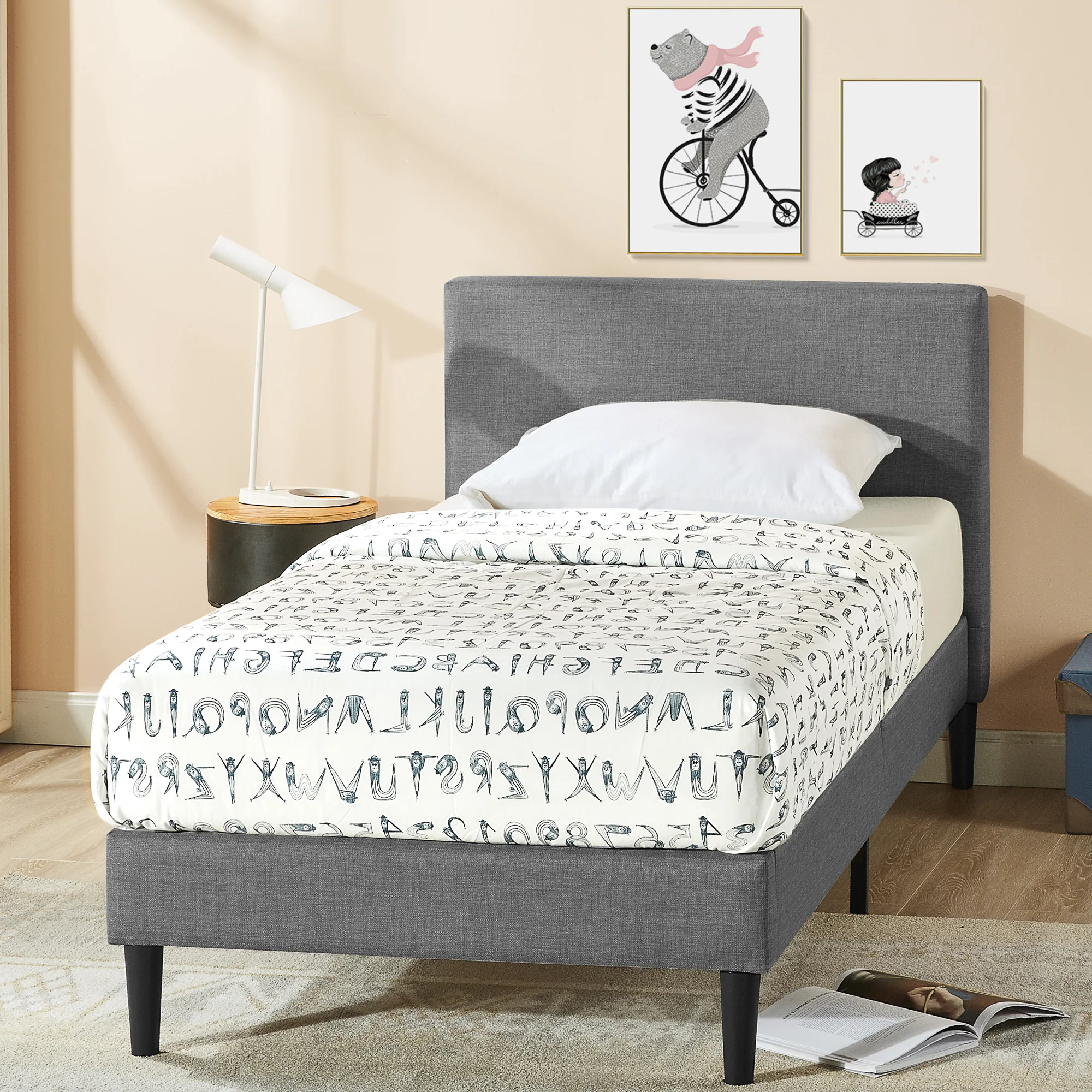 Liam Fabric Bed Frame -  Light Grey - Image 5