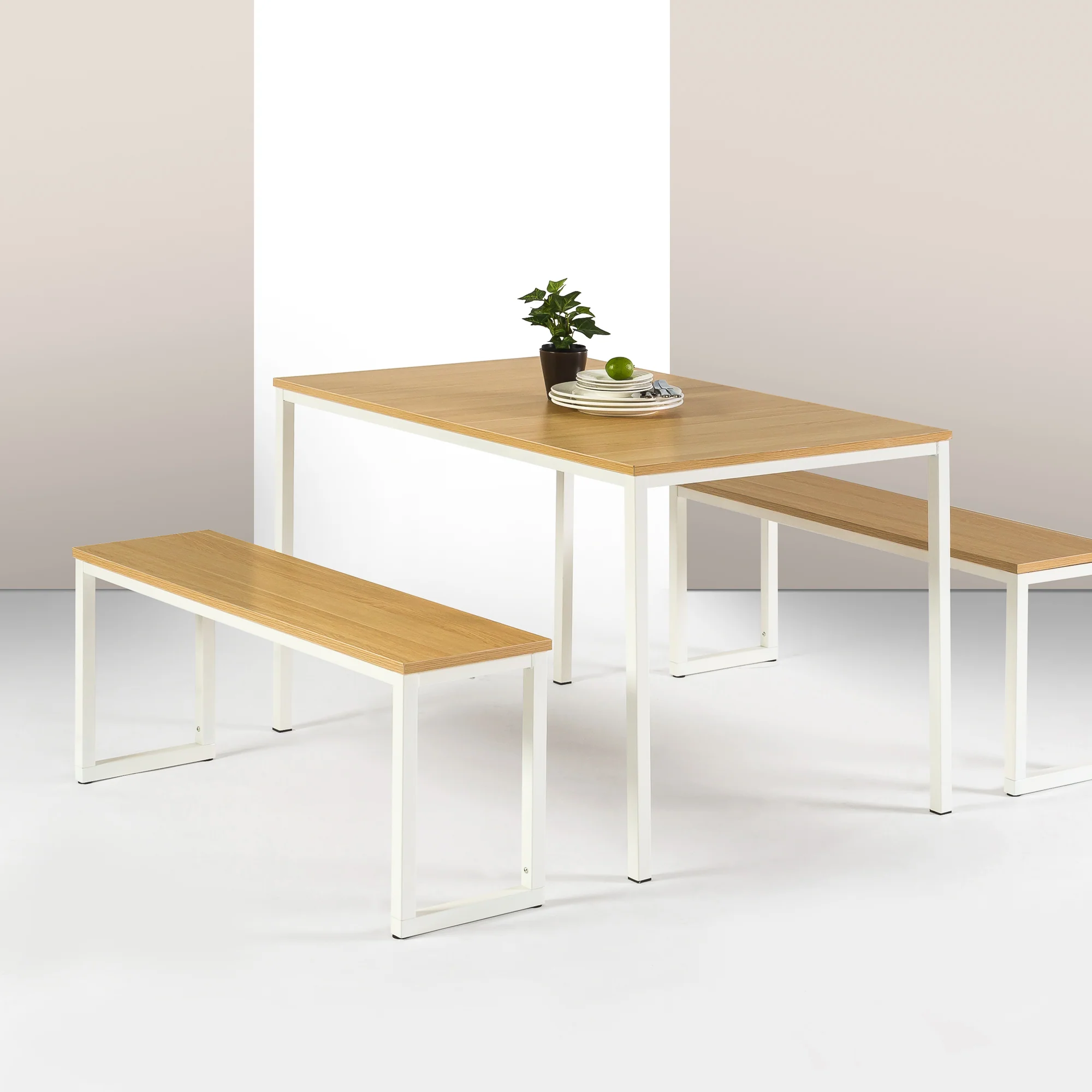 Louis Dining Set with Two Benches - White - Image 3