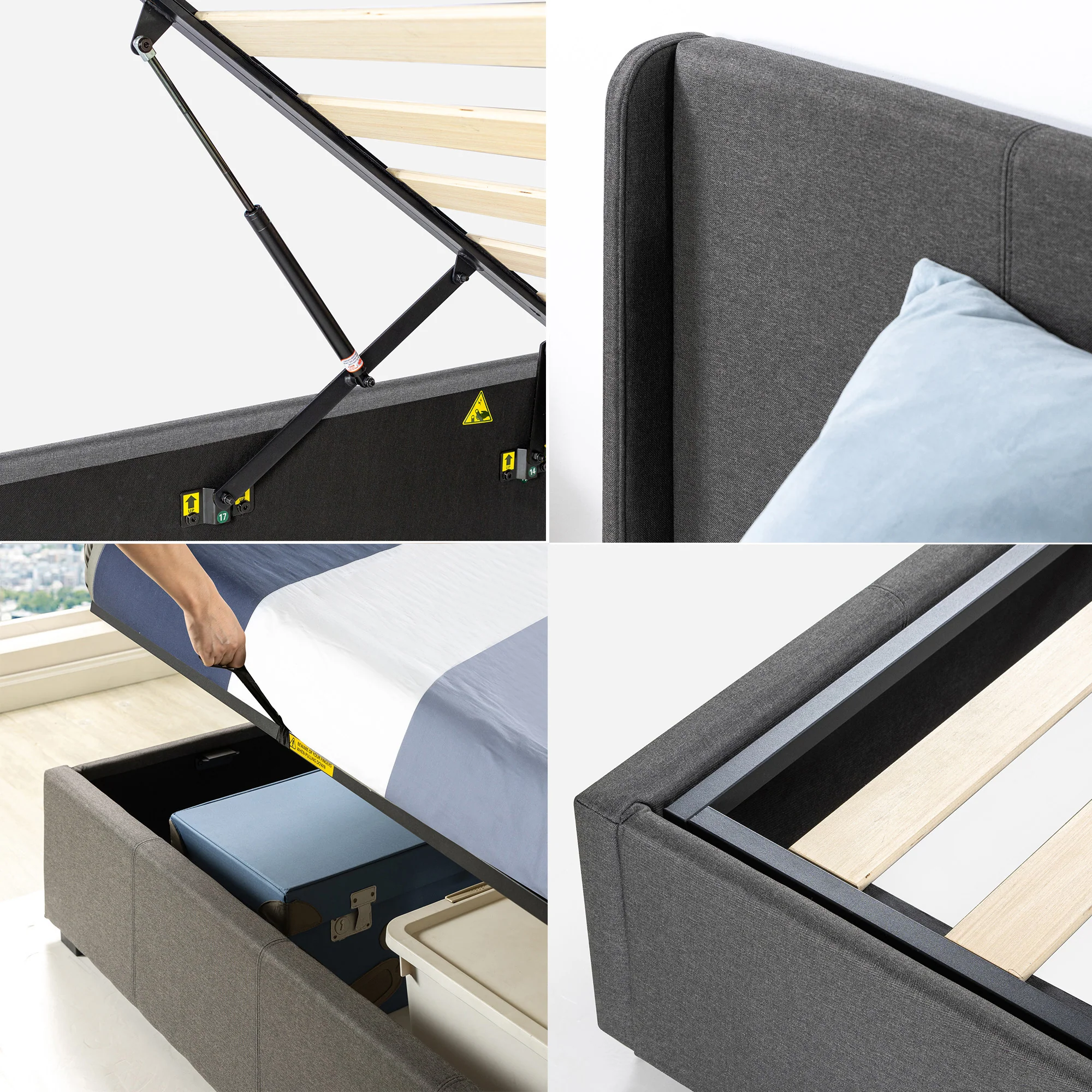 Maddon Gas Lift Fabric Bed Frame - Dark Grey - Image 10