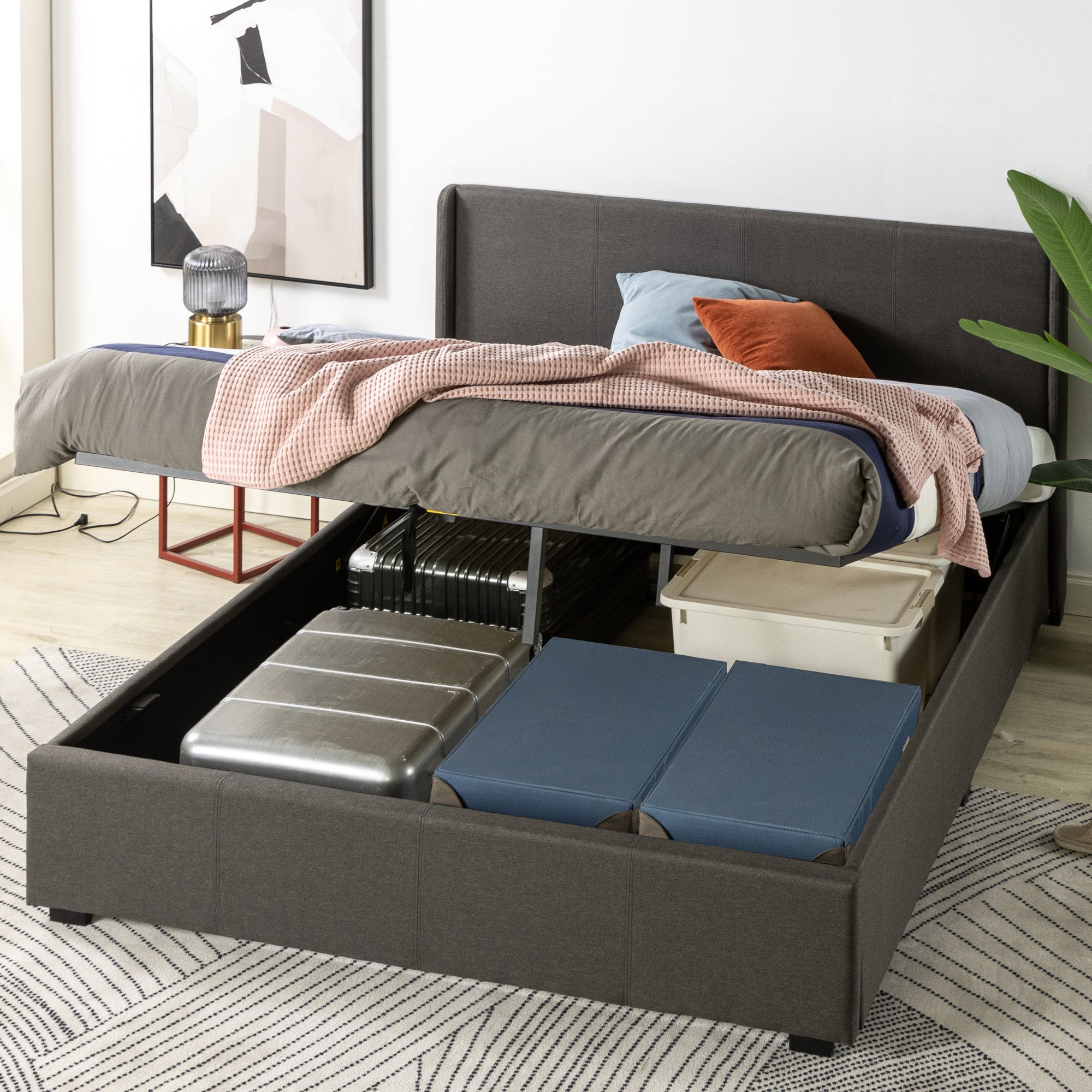 Maddon Gas Lift Fabric Bed Frame - Dark Grey - Image 3