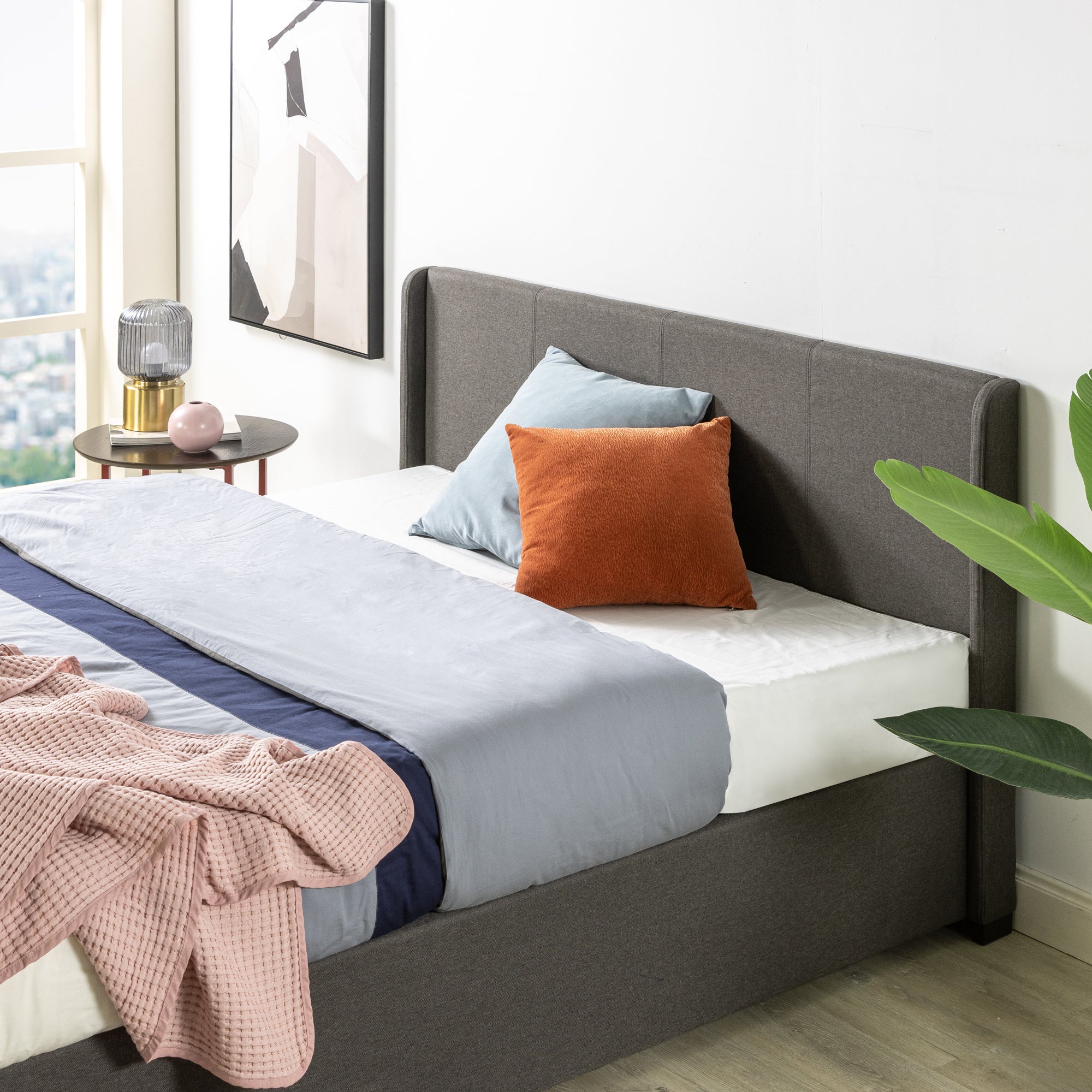 Maddon Gas Lift Fabric Bed Frame - Dark Grey - Image 5