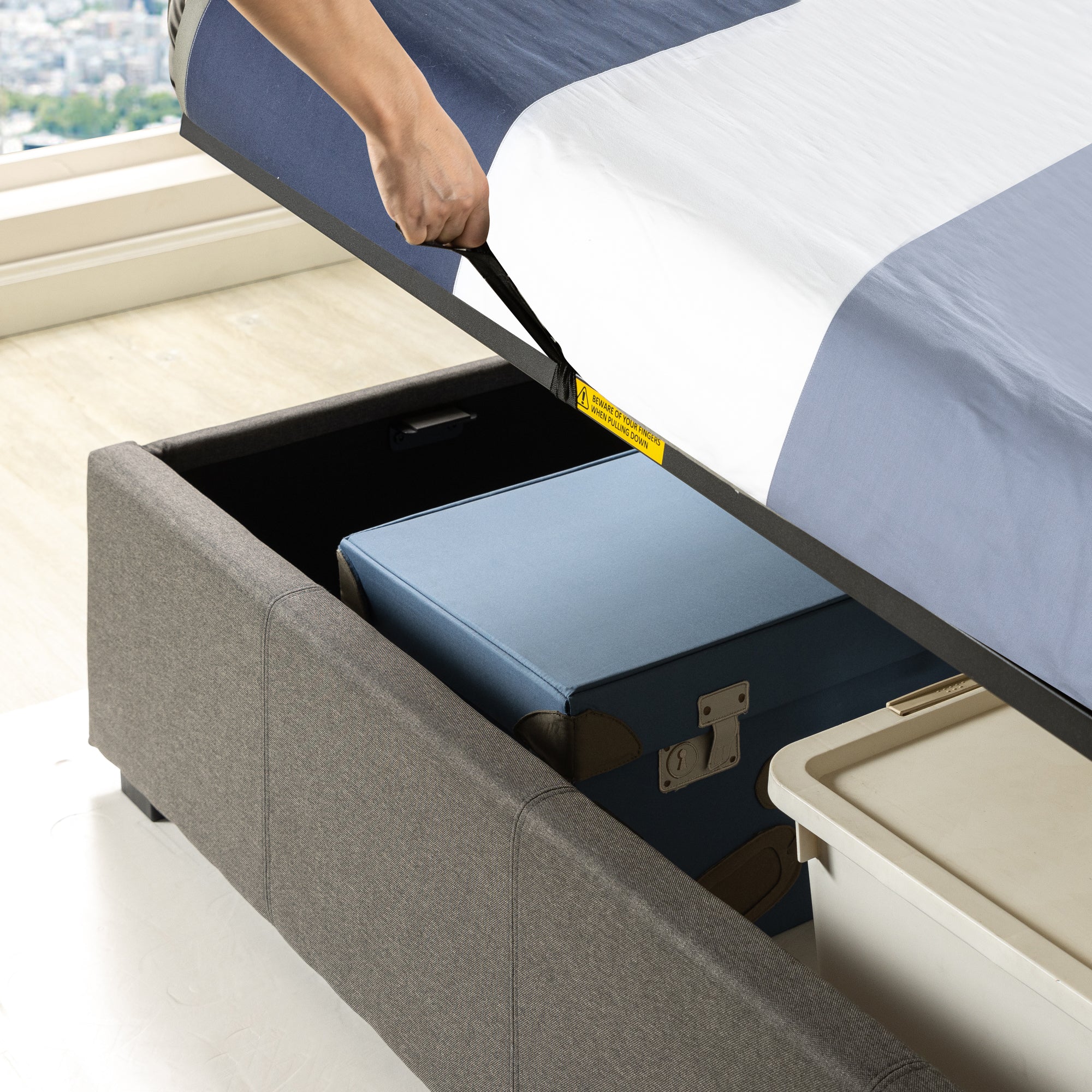 Maddon Gas Lift Fabric Bed Frame - Dark Grey - Image 7