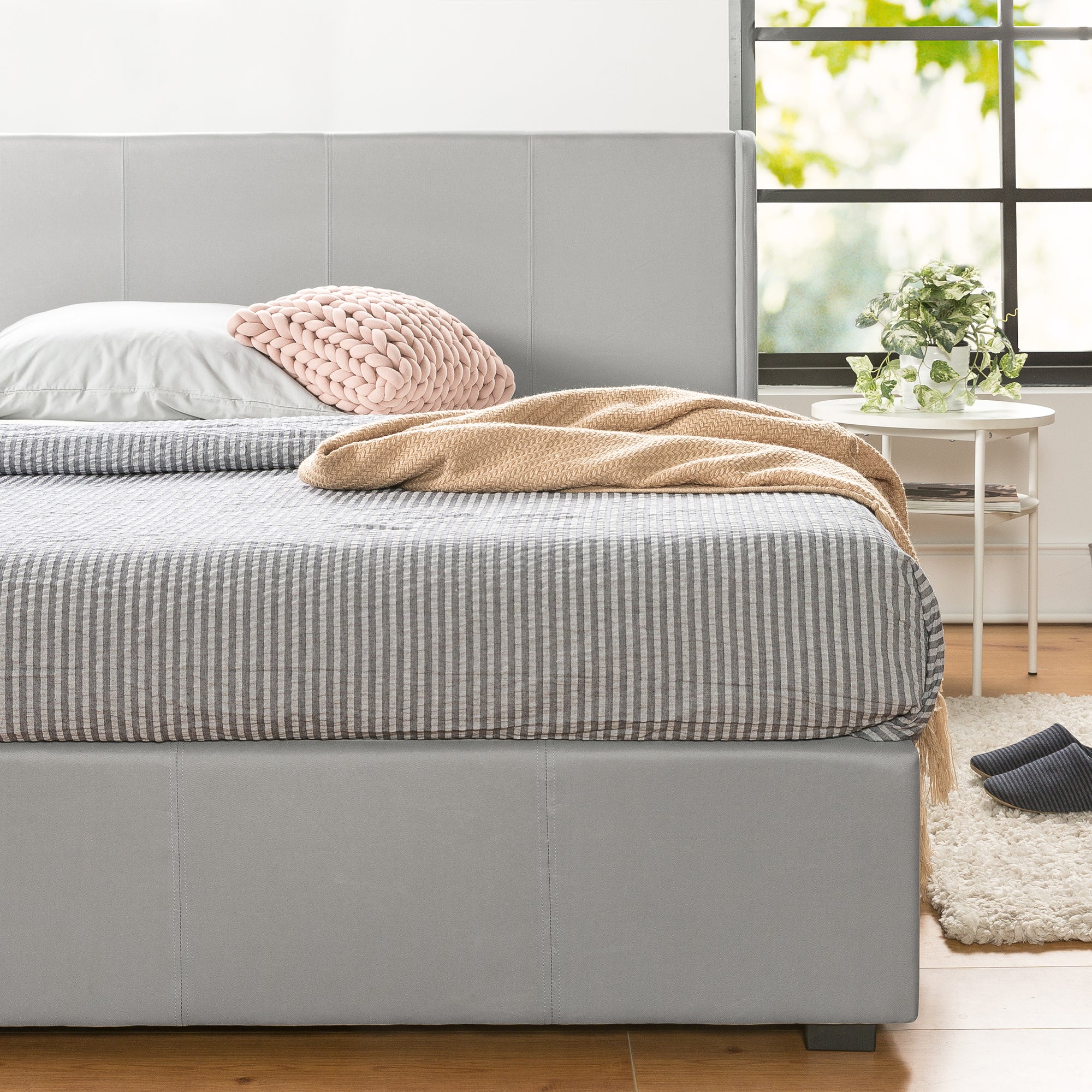 Maddon Gas Lift Fabric Bed Frame - Light Grey - Image 4