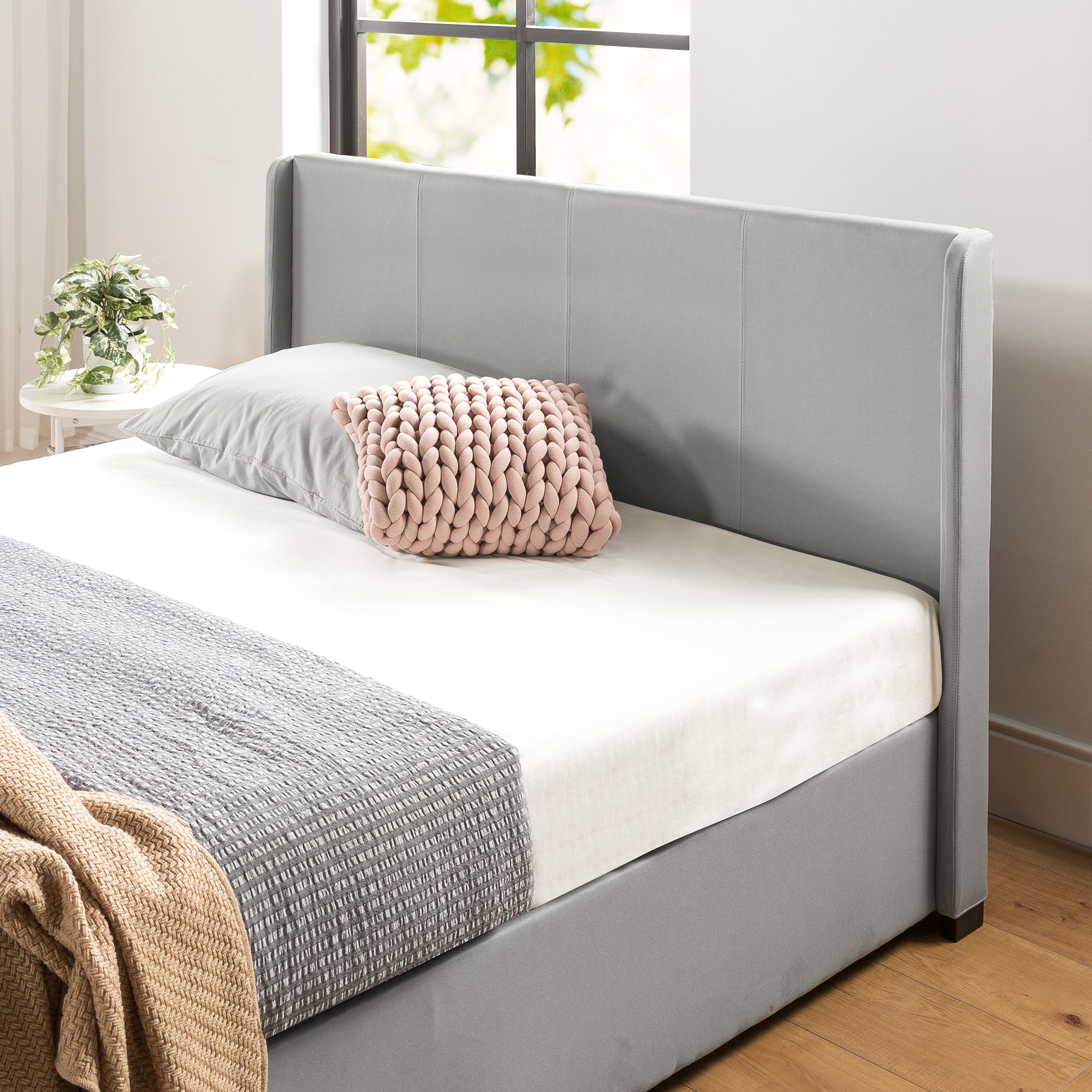 Maddon Gas Lift Fabric Bed Frame - Light Grey - Image 5