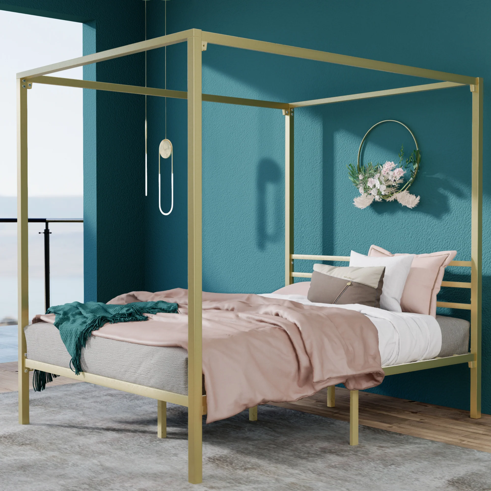 Patricia Metal Canopy Bed Frame - Gold - Image 3
