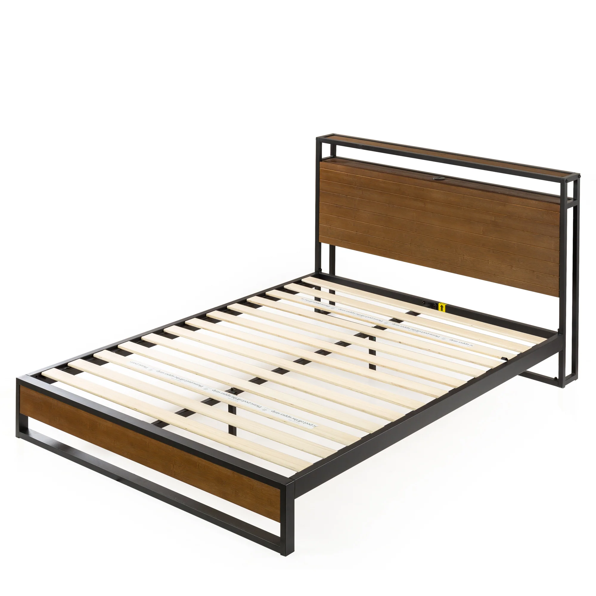 Suzanne Ironline Metal & Wood Bed Frame with USB Port and Headboard Shelf - Image 10