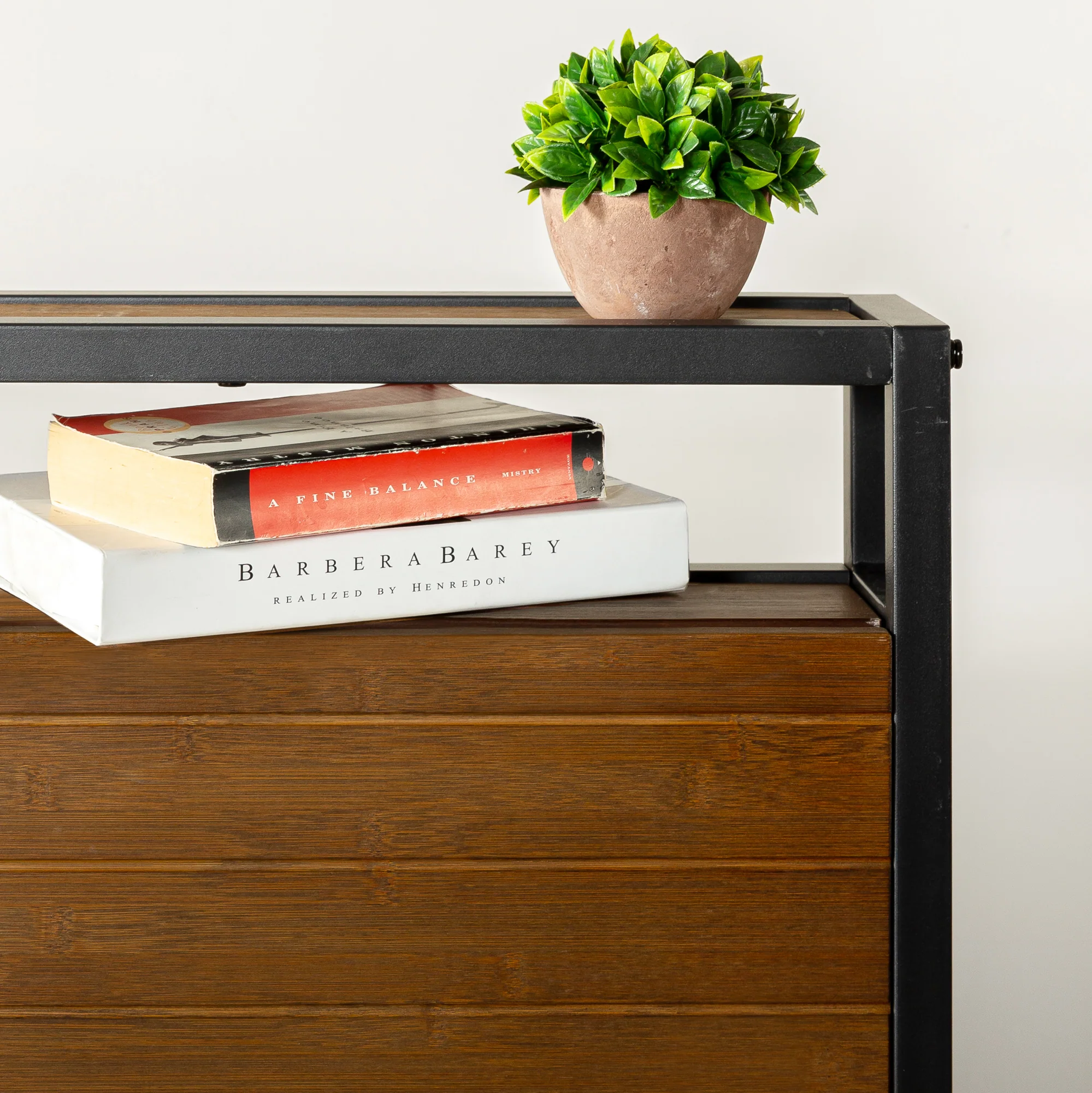 Suzanne Ironline Metal & Wood Bed Frame with USB Port and Headboard Shelf - Image 4