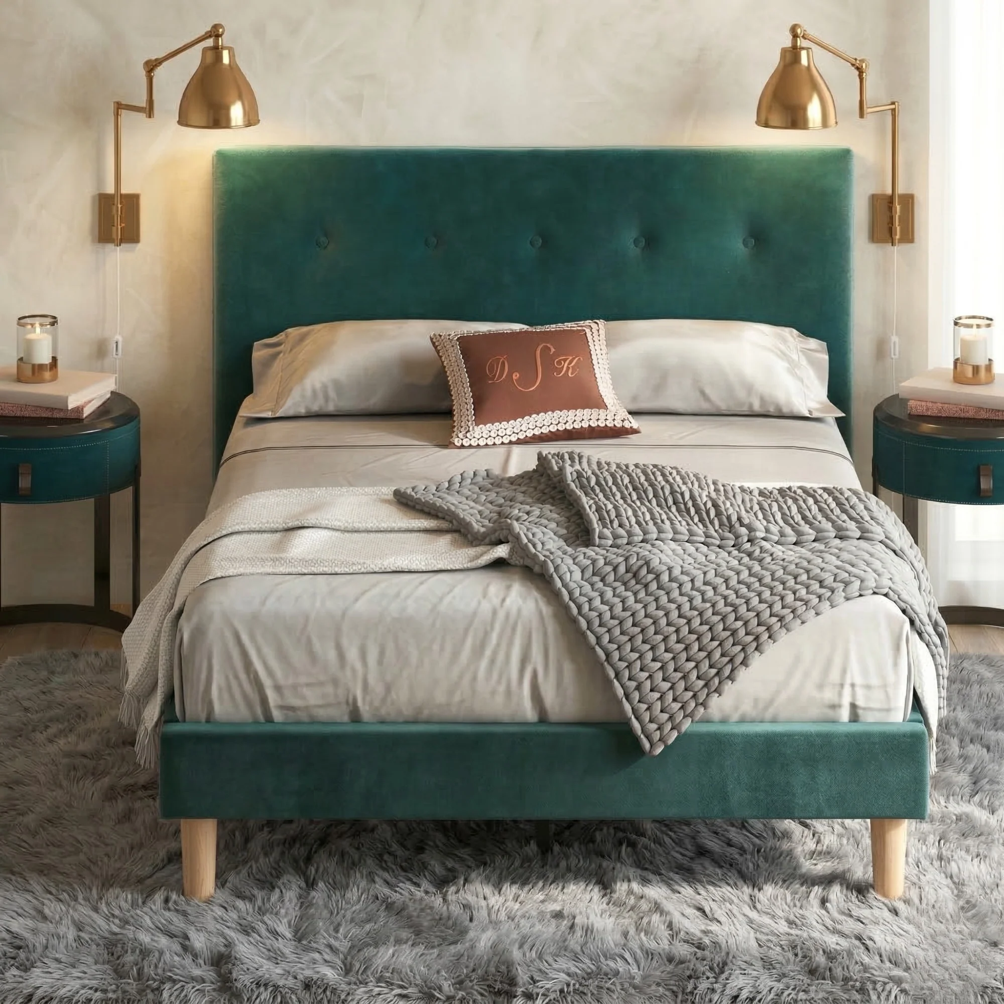 Willow Green Velvet Bed Frame