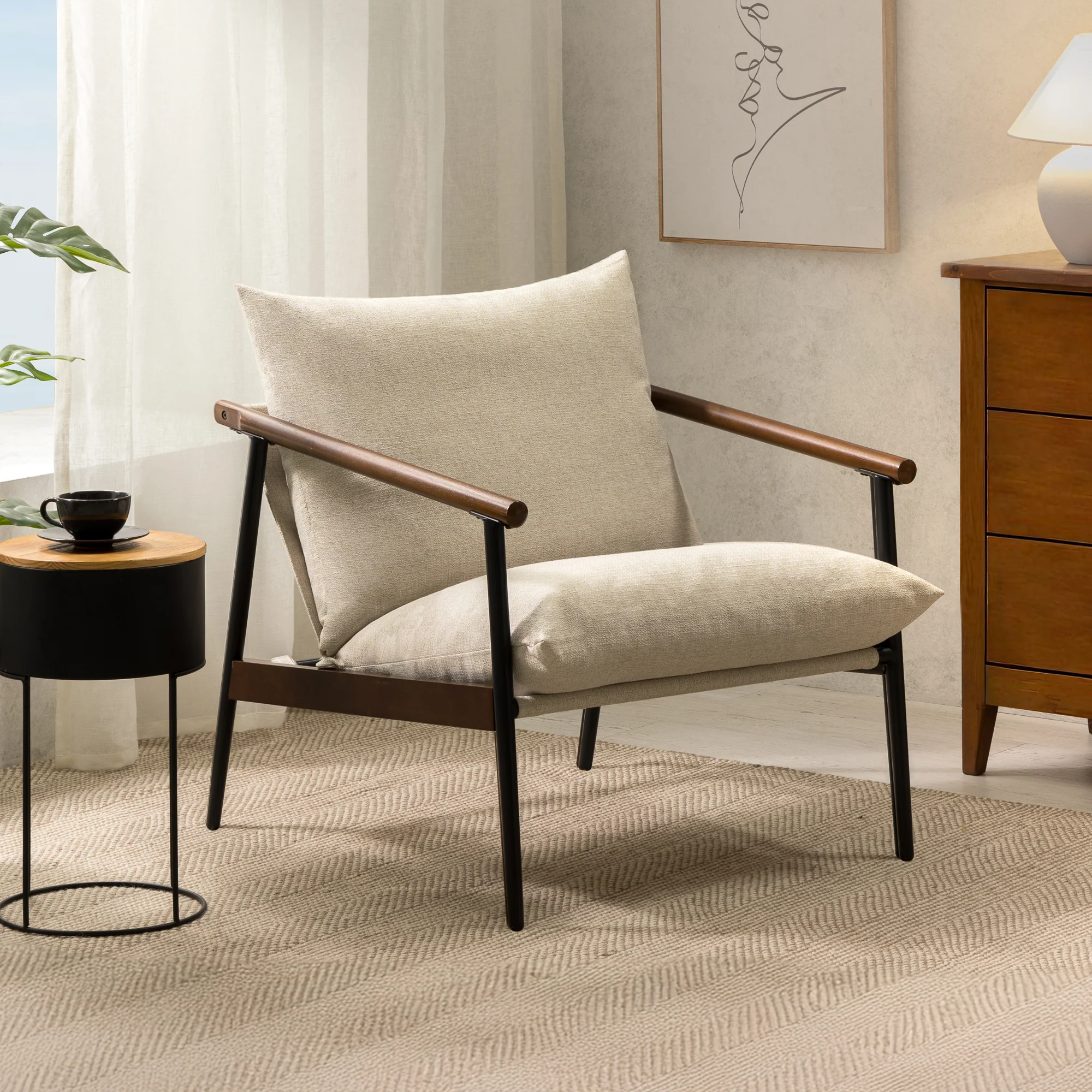 Wood and Fabric Armchair