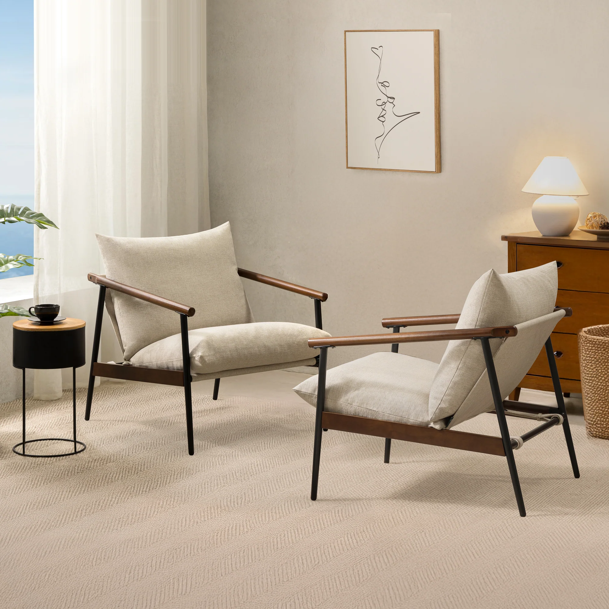 Wood and Fabric Armchair - Image 10
