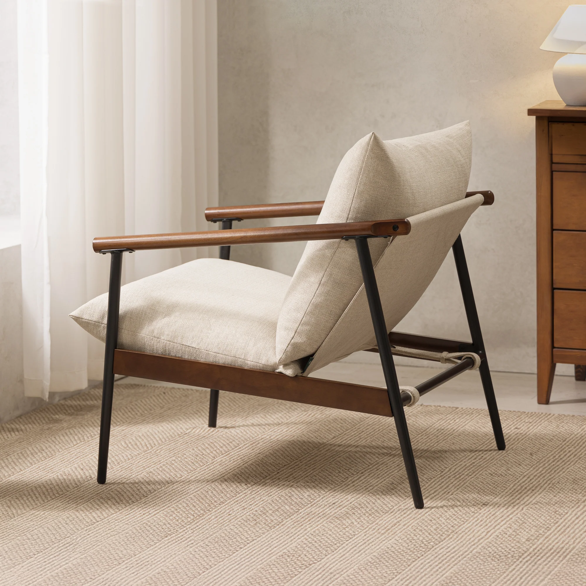Wood and Fabric Armchair - Image 3